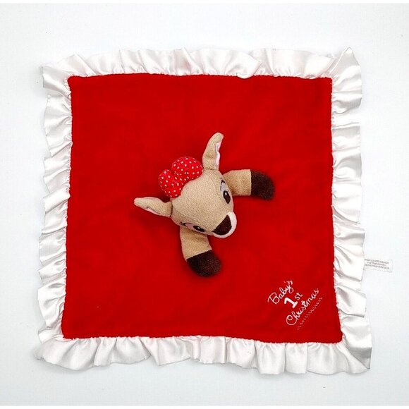 Rudolph Clarice Babys 1st Lovey Christmas Security Blanket Red White Satin - Picture 4 of 6